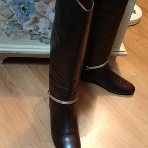 #4 BROWN ITALIAN LEATHER Gold Mesh Braceleted Boots Nearly New